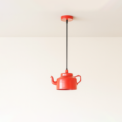 Red Teapot Hanging Lamp: Quirky Vintage Style Light Fixture Red