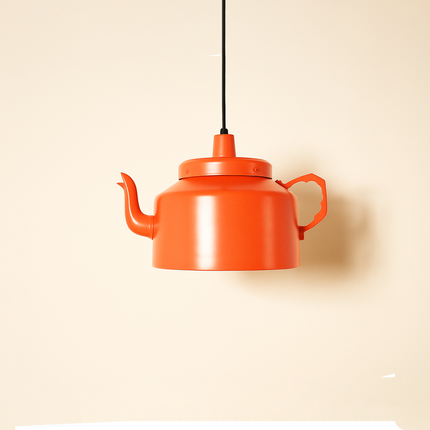 Red Teapot Hanging Lamp: Quirky Vintage Style Light Fixture Red