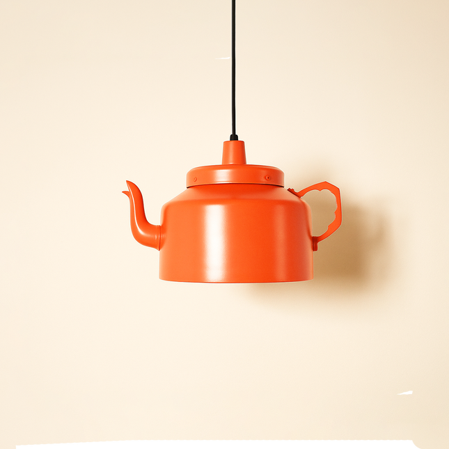 Red Teapot Hanging Lamp: Quirky Vintage Style Light Fixture Red