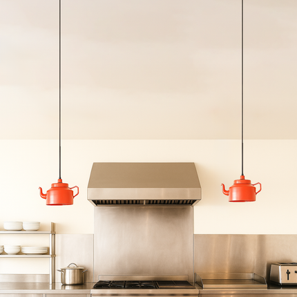 Red Teapot Hanging Lamp: Quirky Vintage Style Light Fixture Red
