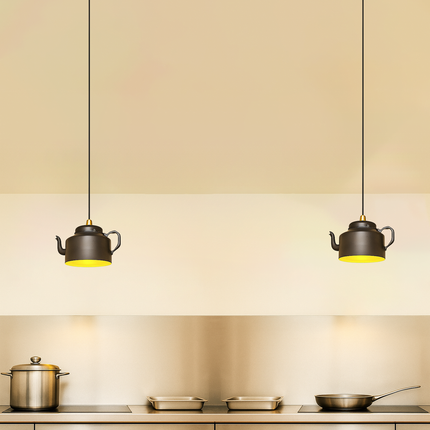 Matte Black Teapot Hanging Light: Quirky Kitchen Lighting matte black