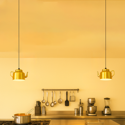 Golden Teapot Hanging Light - Quirky Kitchen Island Lighting golden