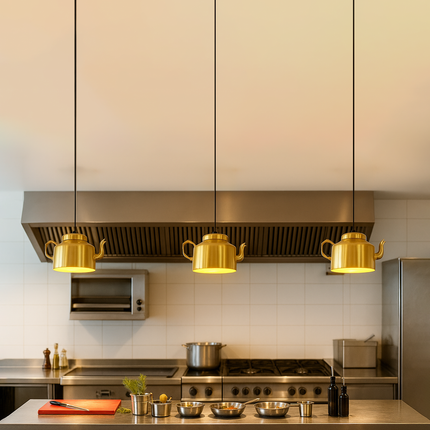 Golden Teapot Hanging Light - Quirky Kitchen Island Lighting golden