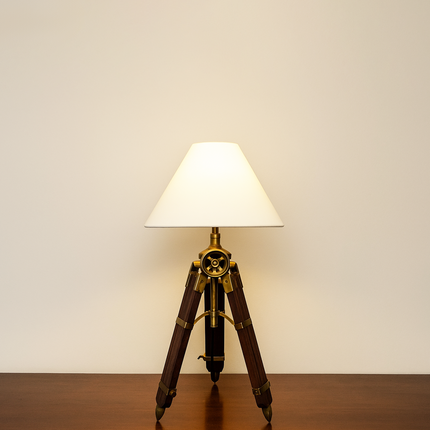 Sheesham Wood Tripod Table Lamp: Antique Brass Finish red