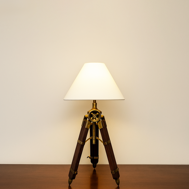 Sheesham Wood Tripod Table Lamp: Antique Brass Finish red