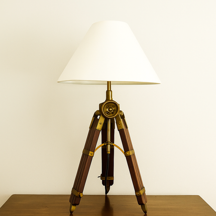Sheesham Wood Tripod Table Lamp: Antique Brass Finish red