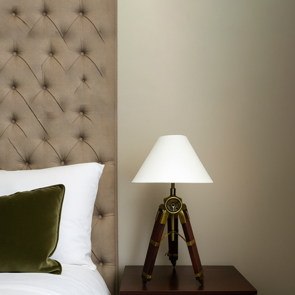 Sheesham Wood Tripod Table Lamp: Antique Brass Finish red