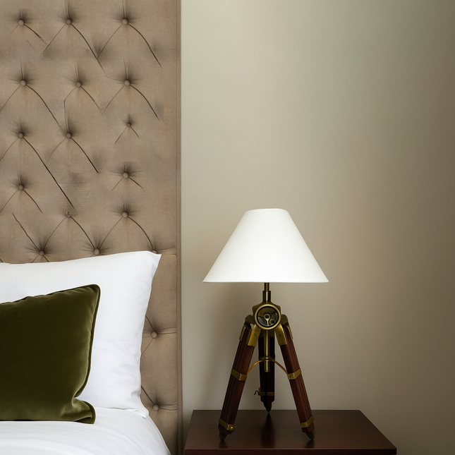 Sheesham Wood Tripod Table Lamp: Antique Brass Finish red