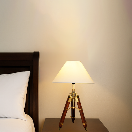 Sheesham Wood Tripod Table Lamp: Antique Brass Finish red