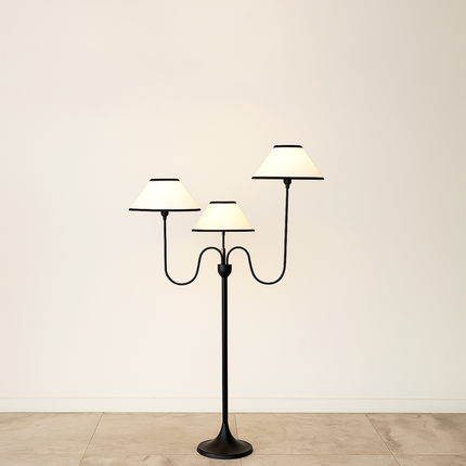 Black Floor Lamp with Three Shades: Steel, Aluminum, Brass Nickle plated