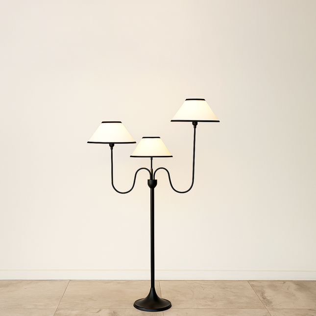 Black Floor Lamp with Three Shades: Steel, Aluminum, Brass Nickle plated