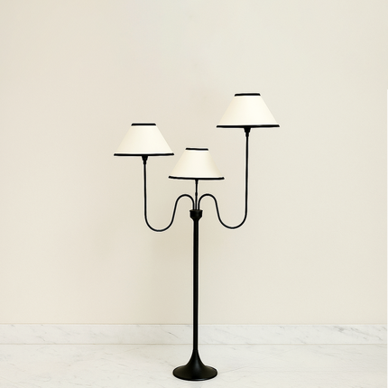 Black Floor Lamp with Three Shades: Steel, Aluminum, Brass Nickle plated