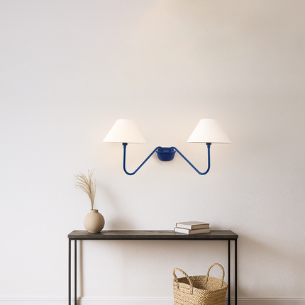 Blue Two-Light Wall Sconce: Floral Vanity Light
