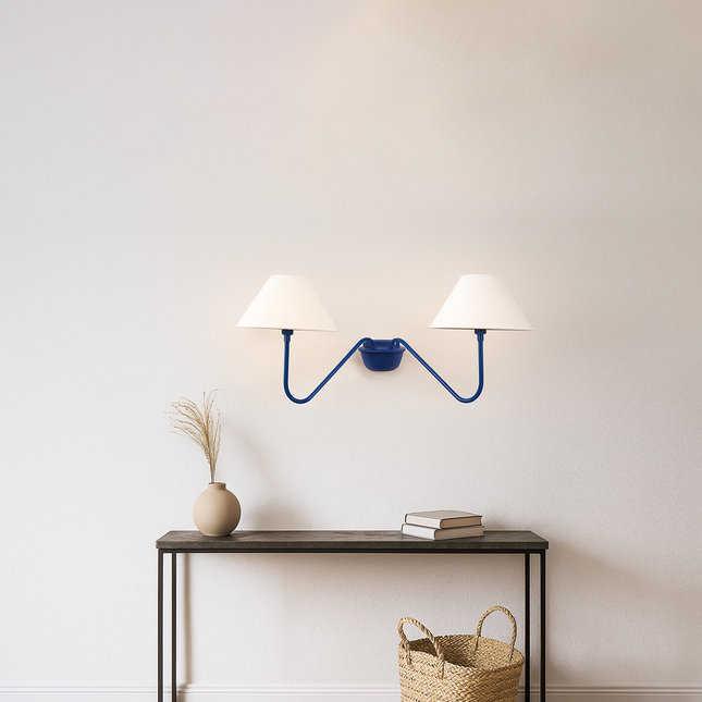Blue Two-Light Wall Sconce: Floral Vanity Light