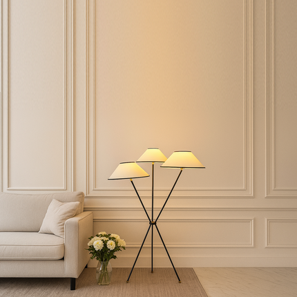 Matte Black Floor Lamp: Modern Steel 3-Shade Design black