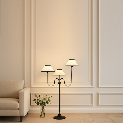Black Floor Lamp with Three Shades: Steel, Aluminum, Brass Nickle plated