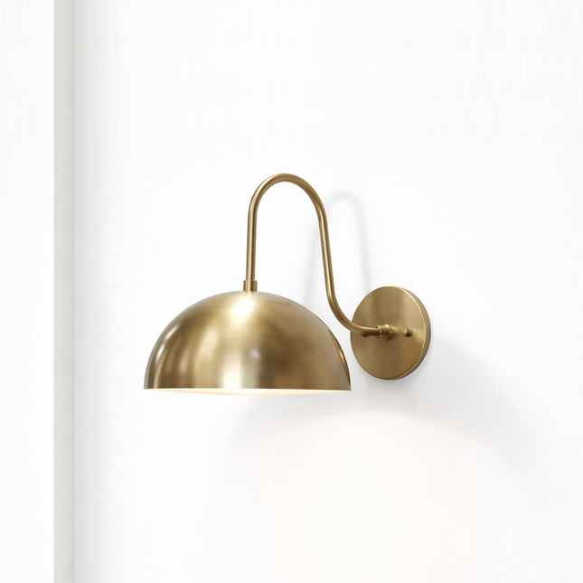 Luxury Curved Brass Dome Wall Sconce – Gooseneck Elegance for Modern Interiors