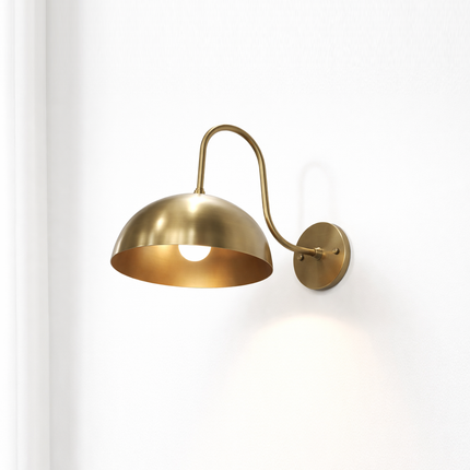 Luxury Curved Brass Dome Wall Sconce – Gooseneck Elegance for Modern Interiors