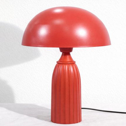 Table Lamp – Bold Modern Red Dome Table Lamp with Elegant Ribbed Column Base | Artistic Mid Century Bedside Lamp for Contemporary Home Decor