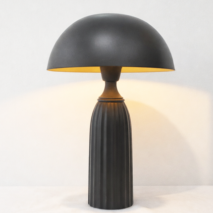 Table Lamp – Modern Matte Black Mushroom Dome Table Lamp with Ribbed Base | Minimal Bedside Desk Lighting for Luxury Contemporary Interiors