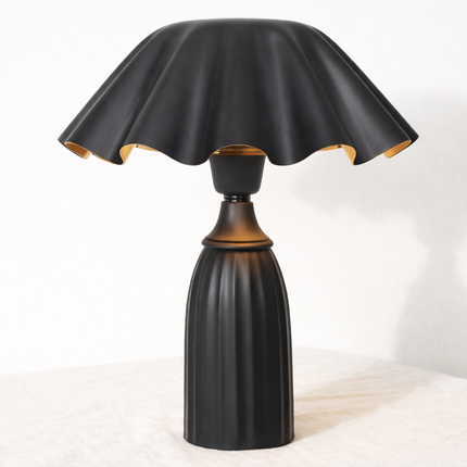 Table Lamp – Artistic Matte Black Wavy Mushroom Table Lamp with Sculptural Shade | Luxury Modern Decorative Accent Lighting