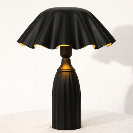 Table Lamp – Artistic Matte Black Wavy Mushroom Table Lamp with Sculptural Shade | Luxury Modern Decorative Accent Lighting