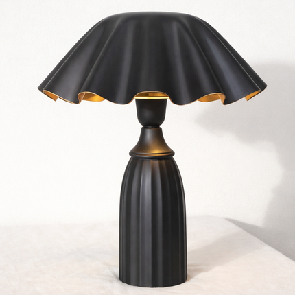 Table Lamp – Artistic Matte Black Wavy Mushroom Table Lamp with Sculptural Shade | Luxury Modern Decorative Accent Lighting