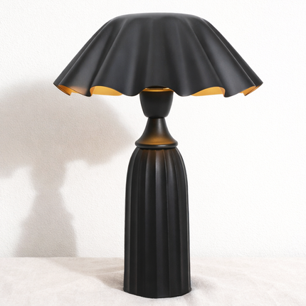 Table Lamp – Artistic Matte Black Wavy Mushroom Table Lamp with Sculptural Shade | Luxury Modern Decorative Accent Lighting