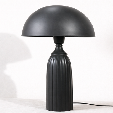 Table Lamp – Modern Matte Black Mushroom Dome Table Lamp with Ribbed Base | Minimal Bedside Desk Lighting for Luxury Contemporary Interiors
