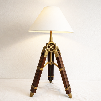 Table Tripod Lamp Vintage Wooden Brass Nautical Table Light Handmade Retro Bedside Lamp for Office Desk Living Room Home Decor
