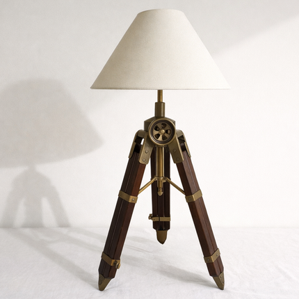 Table Tripod Lamp Vintage Wooden Brass Nautical Table Light Handmade Retro Bedside Lamp for Office Desk Living Room Home Decor