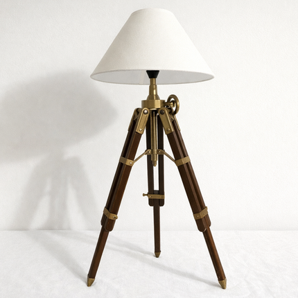 Table Tripod Lamp Vintage Wooden Brass Nautical Table Light Handmade Retro Bedside Lamp for Office Desk Living Room Home Decor