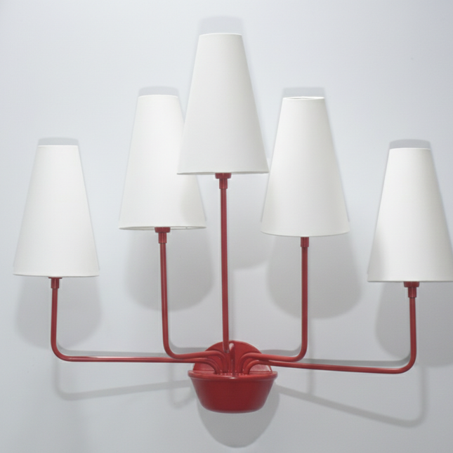 Wall Light – Modern Red 5-Light Minimalist Wall Sconce with Tall White Fabric Shades | Lighting Fixture for Living Room Bedroom Hallway
