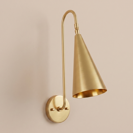 Gold Wall Sconce, Modern Gold Wall Lamp, Brass Wall Light, Cone Shade Sconce, Minimalist Bedroom Light, Luxury Wall Lamp, Reading Light