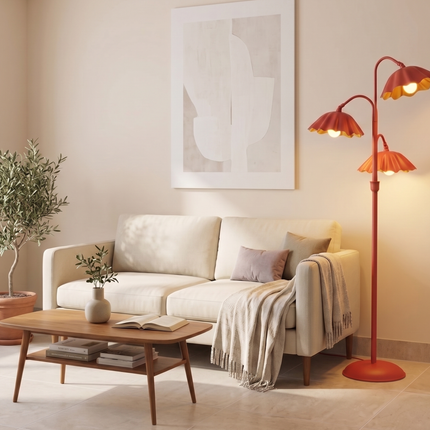 Floor Lamp in Red Flower, 3-Light Floral Stand Lightings, Scandinavian Modern Lighting, Perfect for living rooms, bedrooms, reading nooks.