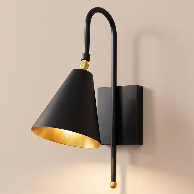 Wall Sconce Matte Black Light, Cone Shade Wall Lamp, Contemporary Bedside Reading light,living room,bedroom Luxury Interior Wall Fixture.