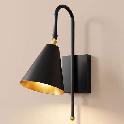 Matte Black Wall Sconce with Gold Accent, Modern Bedroom Wall Lamp, Industrial Wall Light, Contemporary Lighting Fixture for Home Décor