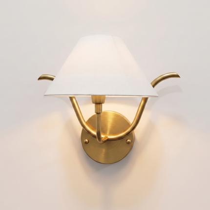 Wall Light Brushed Gold Modern Fabric Shade Wall Sconce, Luxury Brass Bedroom Bedside Lamp, Minimalist Lighting Fixture
