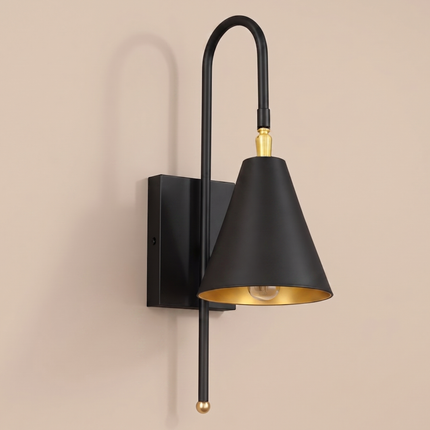 Matte Black Wall Sconce with Gold Accent, Modern Bedroom Wall Lamp, Industrial Wall Light, Contemporary Lighting Fixture for Home Décor
