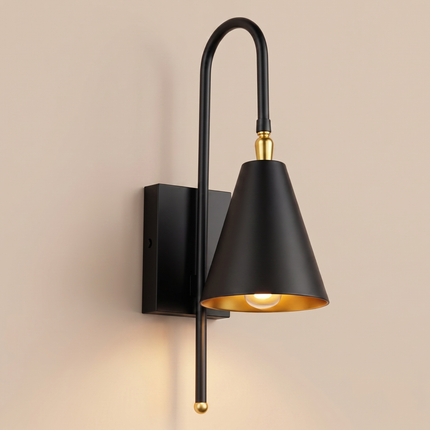 Matte Black Wall Sconce with Gold Accent, Modern Bedroom Wall Lamp, Industrial Wall Light, Contemporary Lighting Fixture for Home Décor