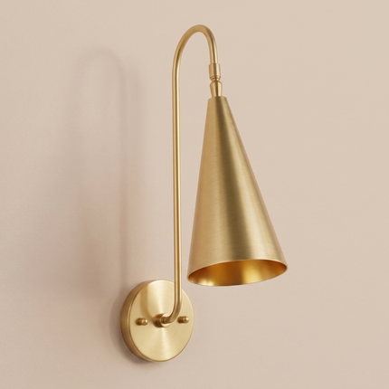 Gold Wall Sconce, Modern Gold Wall Lamp, Brass Wall Light, Cone Shade Sconce, Minimalist Bedroom Light, Luxury Wall Lamp, Reading Light