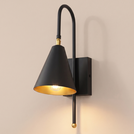 Matte Black Wall Sconce with Gold Accent, Modern Bedroom Wall Lamp, Industrial Wall Light, Contemporary Lighting Fixture for Home Décor