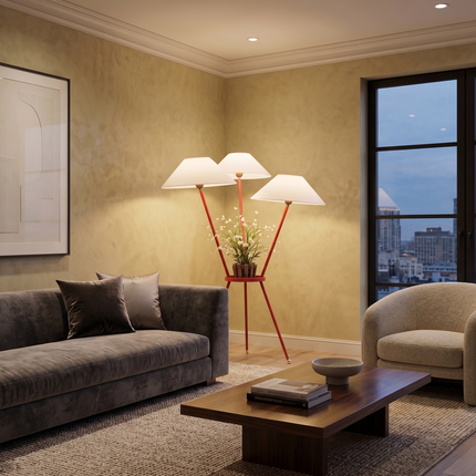 Floor Lamp with 3 Light Stand, Modern Red Standing Lamp for Living Room, Bedroom, Contemporary Display Floor Lighting, Artistic Home Decor