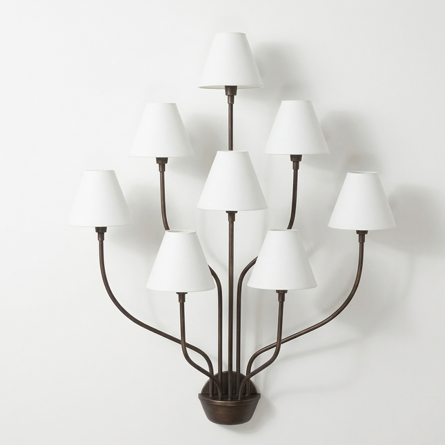 Wall Light – Luxury Antique Brass 8-Light Wall Sconce with White Fabric Shades | Wall Lighting Fixture for Living Room Bedroom Hallway Decor