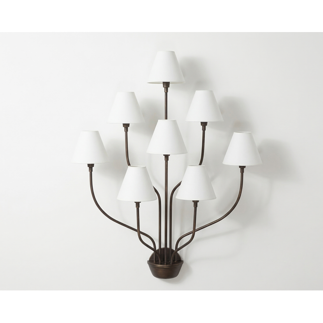 Wall Light – Luxury Antique Brass 8-Light Wall Sconce with White Fabric Shades | Wall Lighting Fixture for Living Room Bedroom Hallway Decor