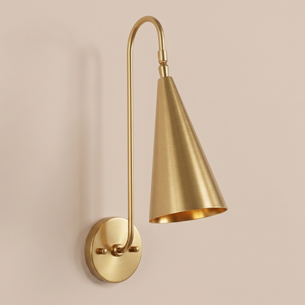 Wall Sconce Gold Brass Metal Wall Lamp with White Shade Contemporary Bedroom Lighting Gold Brass Wall Light Modern Cone Shade Sconce Decor.