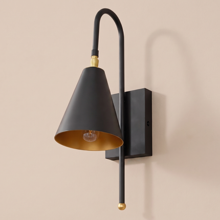 Matte Black Wall Sconce with Gold Accent, Modern Bedroom Wall Lamp, Industrial Wall Light, Contemporary Lighting Fixture for Home Décor