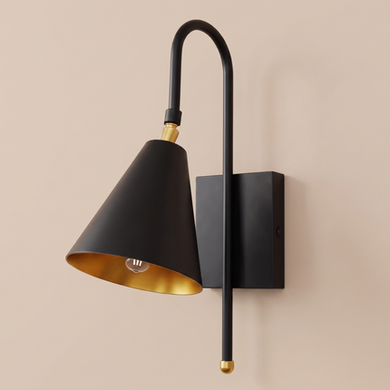 Matte Black Wall Sconce with Gold Accent, Modern Bedroom Wall Lamp, Industrial Wall Light, Contemporary Lighting Fixture for Home Décor