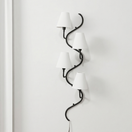Vertical Black Wall Sconce 5 Light Fixture, Modern Curved Wall Lamp for Staircase, Hallway & Living Room