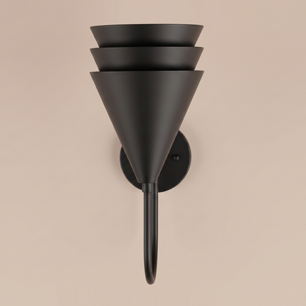 Elegant Matte Black Designer Wall Sconce, Contemporary Cone Shade Lighting Fixture, Modern Luxury Wall Lamp for Interior Home & Cafe Decor.